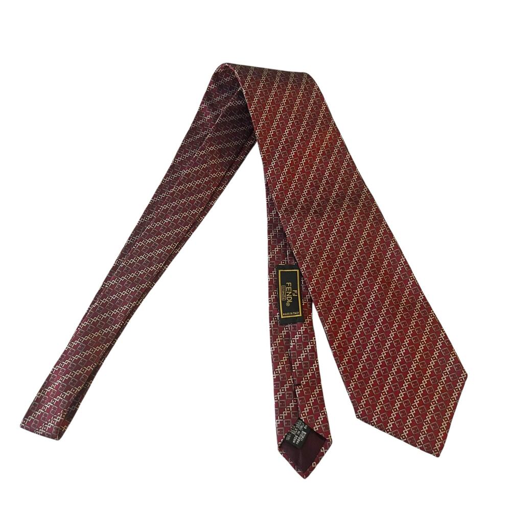 Fendi Silk Geometric Print Pattern Tie